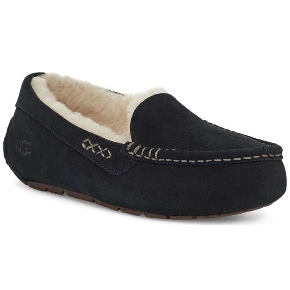 UGG Black Ansley Moccasin Slippers with Cream Lining